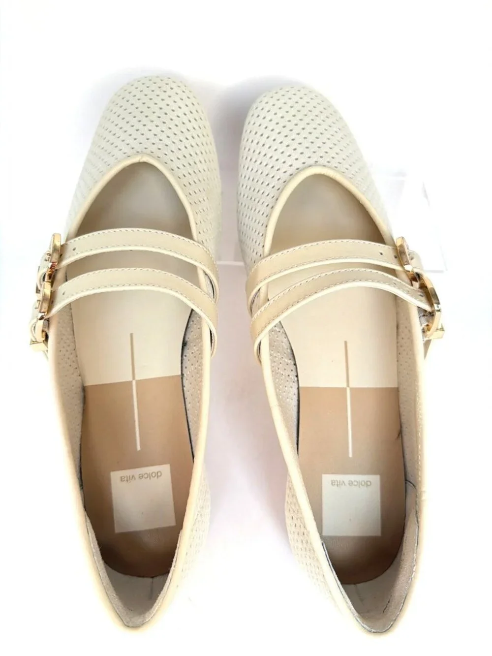 Dolce Vita Baylee Mary Jane Flats Double Buckle Bone Ivory Leather Size 8.5